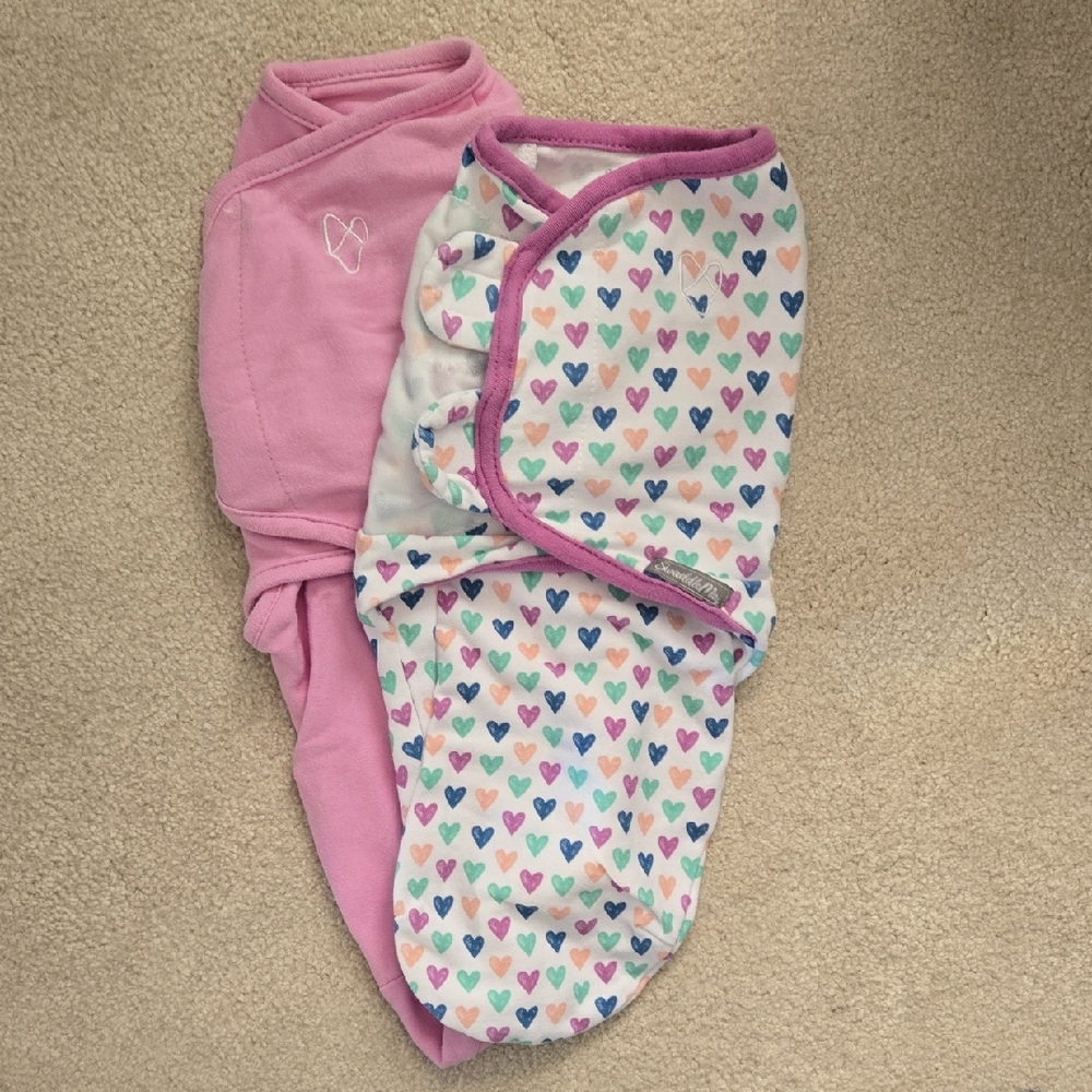 SwaddleMe Pink and Multicolor Heart Swaddles, Size S/M